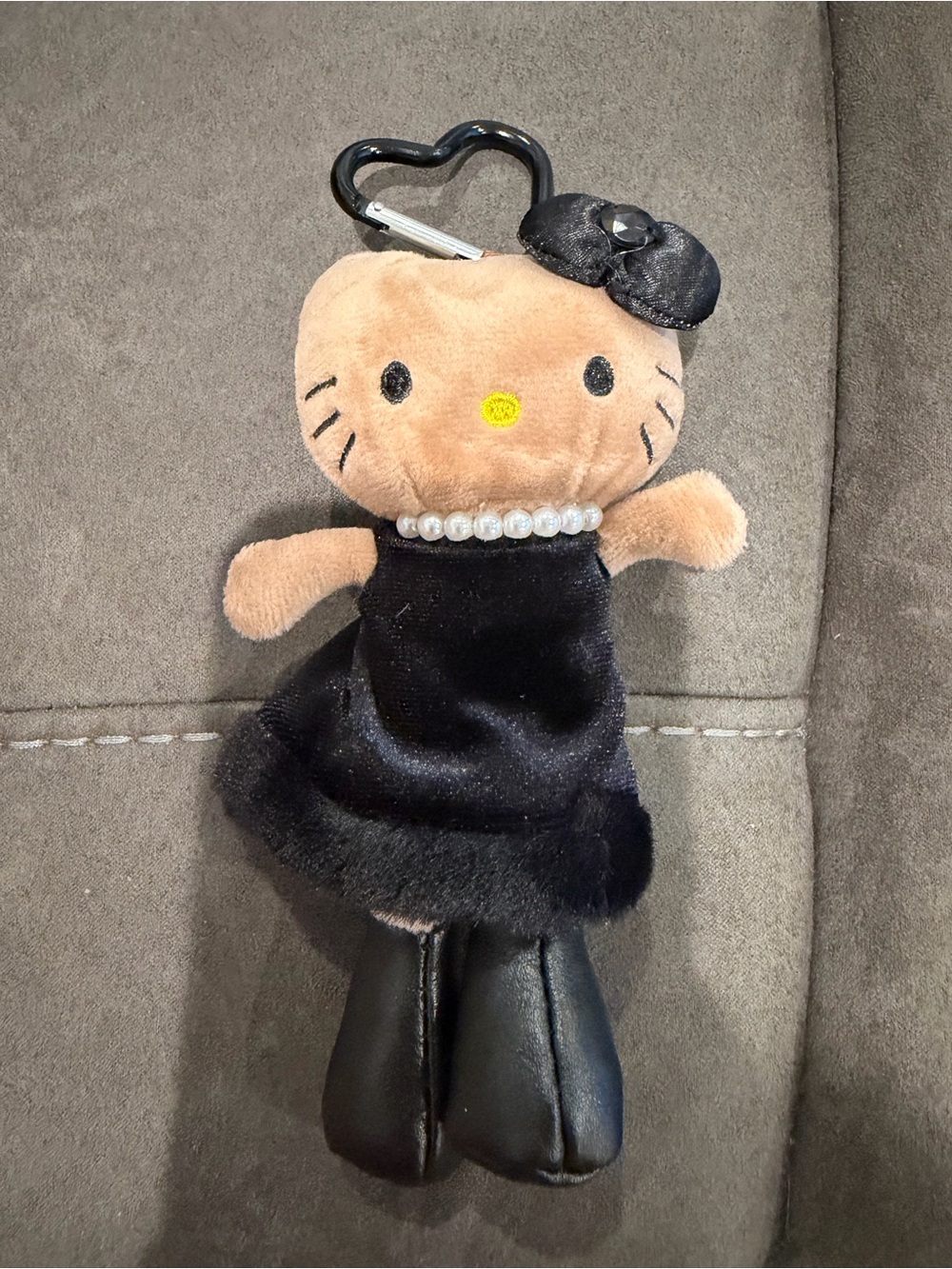 Hello Kitty Black Plush Charm with Pearl Necklace and Bow